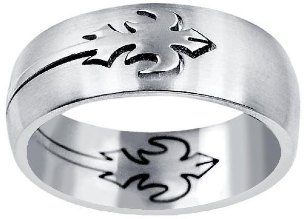 Stainless Steel High Polished Puzzle Motif Silver Plated Men's Ring