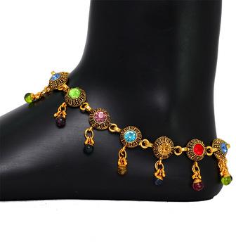 Oxidised Gold Tone Multi Color Crystals Fashion Payal Anklets