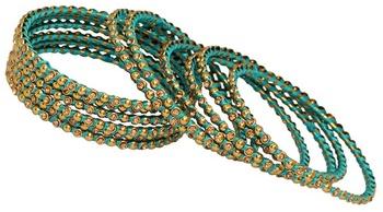 Thread Work With Gold Plating Turquoise Color Glass Stone Bangle