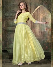 Jacquard Semi-Stitched Gown, Color : Yellow