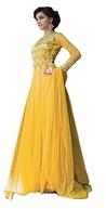 Wear Embroidered Net Semi-Stitched Gown, Color : Yellow