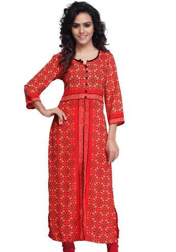 Printed Cotton Fabric Red Kurti, Occasion : Party Wear