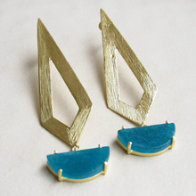 Semi Circle Blue Jade Dangle Earrings, Color : Requested