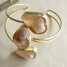 Uneven Blister Oyster Pearl 3 Stone Handmade Jewelry Cuff