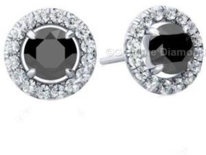 Black Diamond Halo Stud Earrings