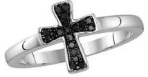 Flared Black Diamond Cross Ring