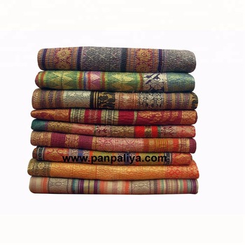Unique silk jacquard reversible Kantha Quilt, Bohemian Blanket