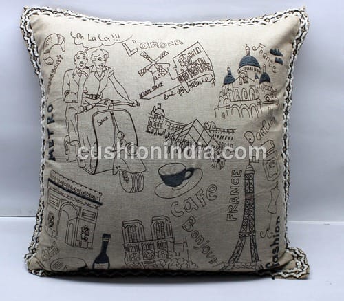 Embroidered Linen Designer Artwork Cushion