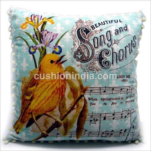 Singing Bird Art Printed Velvet Cushion Cover