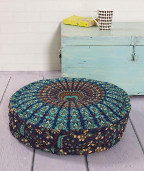 Round hippie reversible floor cushion, for Car, Chair, Decorative, Seat, Pouf etc, Technics : Handmade