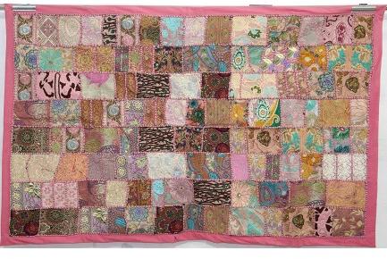 HANDMADE COTTON WALL HANGING, ETHNIC TWIN SIZE PATCHWORK TAPESTRY