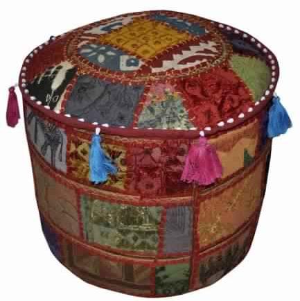 TRADITIONAL HANDMADE DECORATIVE ROUND POUF OTTOMAN COVER