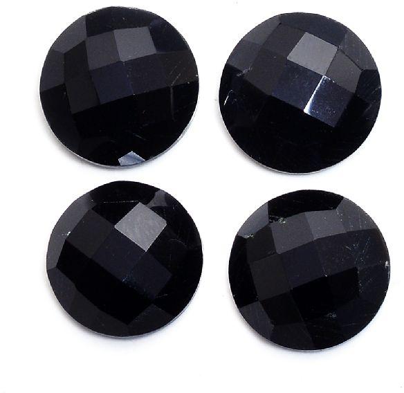 Black onyx round rose cut flat back gemstone