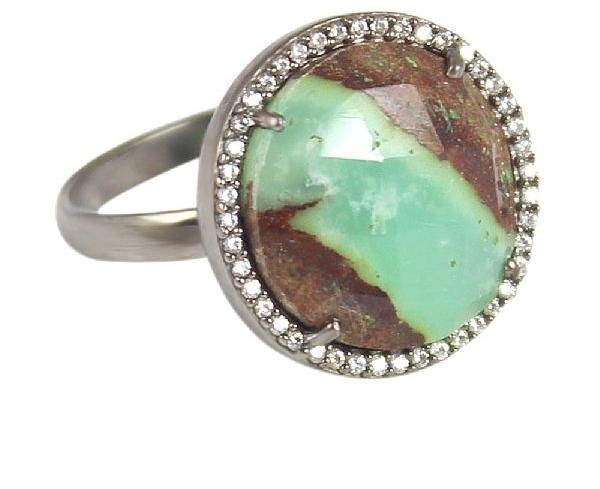 Chrysoprase round sterling silver pave setting cz ring