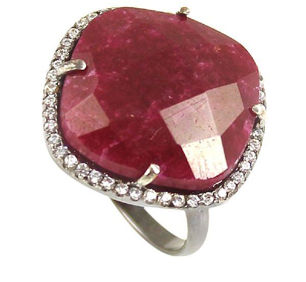 Ruby cushion sterling silver pave setting cz ring