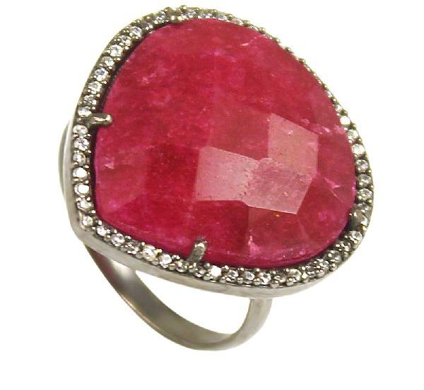 Ruby heart sterling silver pave set cz ring