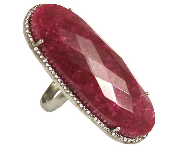 Ruby oval silver cocktail ring, Color : PINK