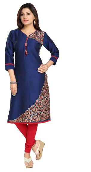 Blazing Bright Blue Raw Silk Embroidery Kurti