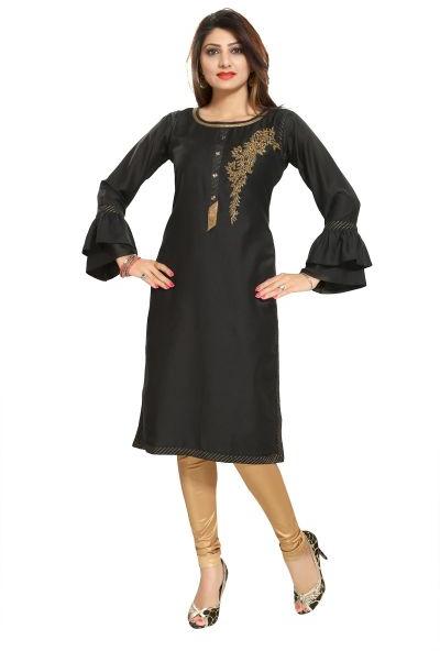 Masleen Cotton Straight Tunic With Designer Sleeves And Beadwork