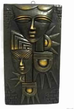 Plate Egyptian Modern Art Faces Gray Finish