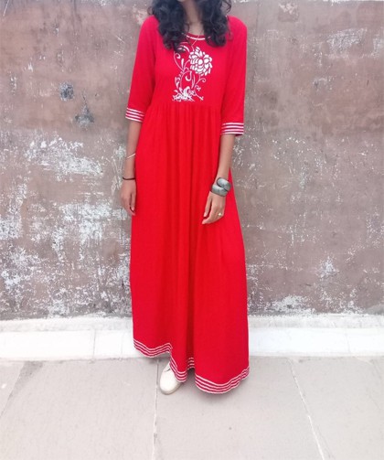 Red On Long Kurti