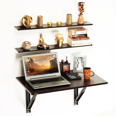 Hemming Folding Wall Mounted Study Table with Book Shelves