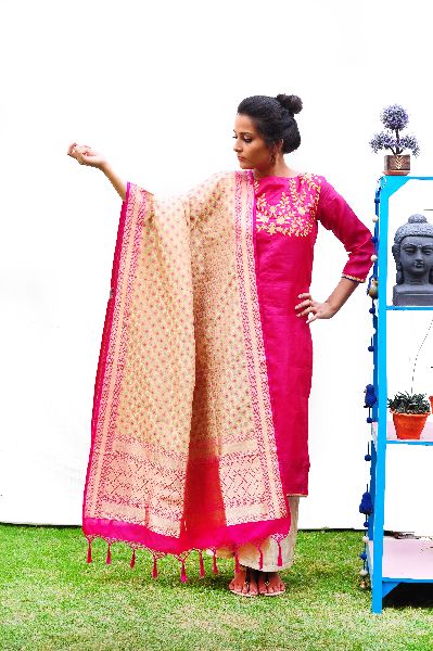 Golden Banarasi Silk Designer Dupatta