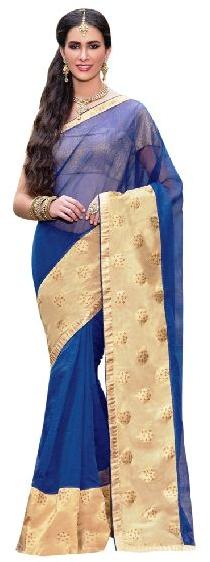 Laethnic Royal Blue Super Net Saree, Occasion : Traditional