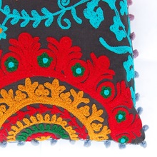 Embroidered cotton cushion cover, Size : 16''