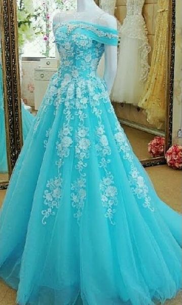 Embroidered Net wedding gown, Size : L, S, XL