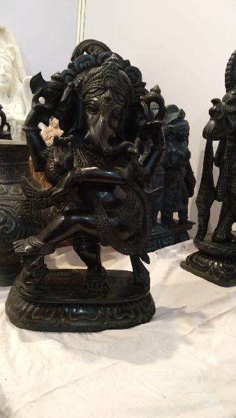 Polished Black Granite Dancing Ganesha, for Garden, Home, Office, Shop, Packaging Type : Thermocol Box