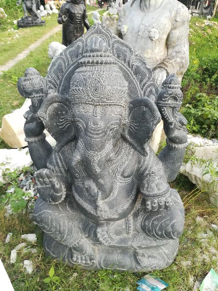 Black Granite Sitting Ganesh, Size : 36 inch