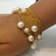 Yellow Chain Round Pearl Bracelet, Occasion : Anniversary, Engagement, Gift, Party, Wedding