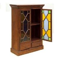 Colorful glass door storage wooden cabinet