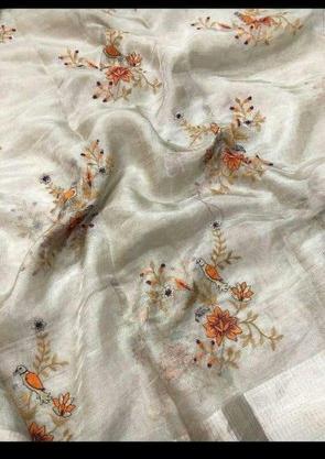 Embroidered Tissue Linen Saree, Technics : Embroidery Work