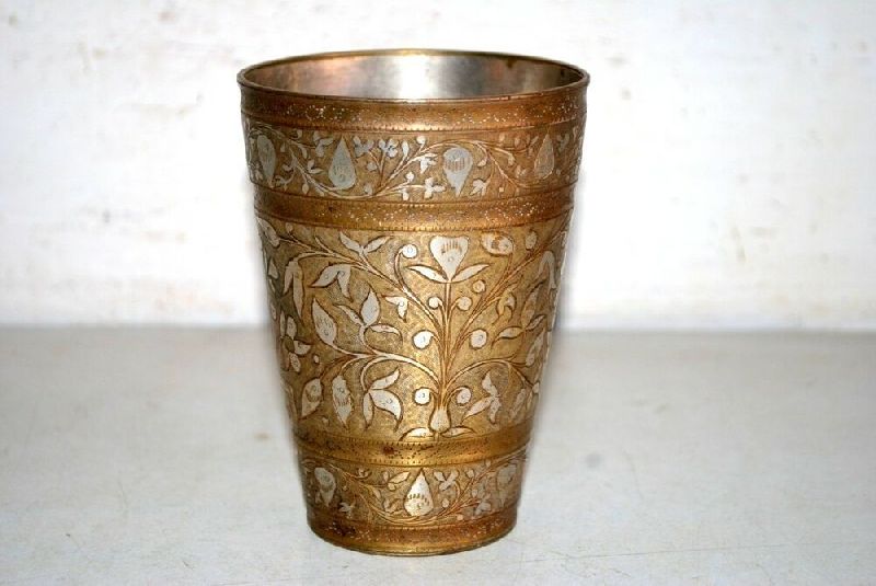 Polished Copper Carved Lassi Glass