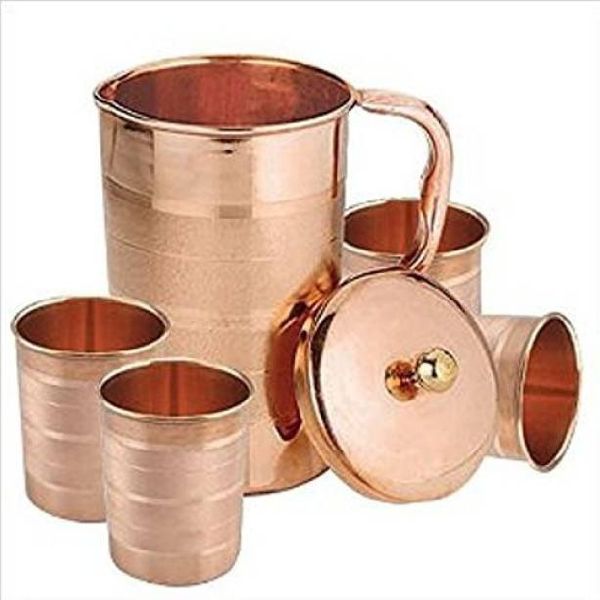 Polished Copper Jug With Four Glass Set