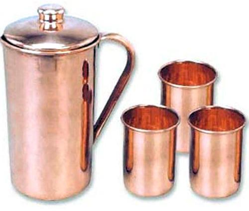 Polished Copper Jugs With Three Glass Set