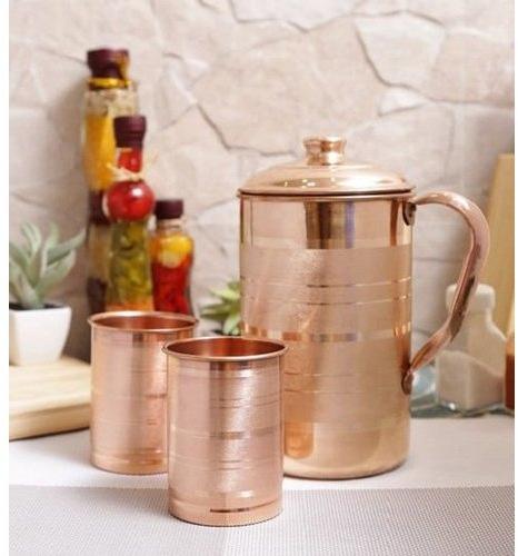 Polished Copper Jug With Two Glass Set