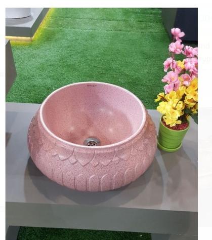 Round Pink Ceramic Wash Basin, for Home, Hotel, Restaurant, Pattern : Plain