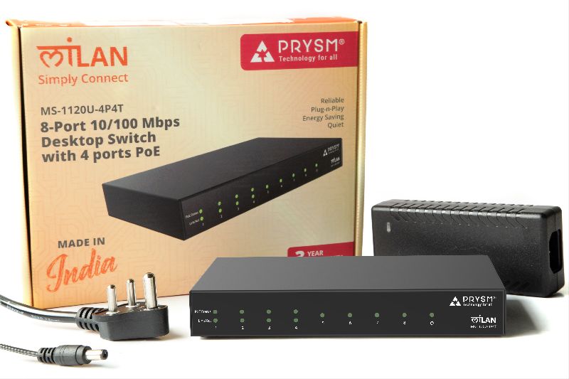 Ethernet Network Switch - PRYSM Milan MS-1120U-4P4T 8-Port 10/100Mbps 4 POE