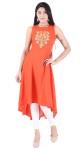 Embroidered Sleeveless Long Orange Kurta