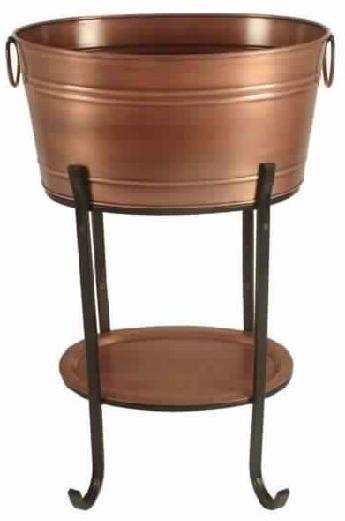 Antique Copper Beverage Party Tub With Copper Tray