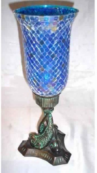 Fish Embossed mosaic Glass Hurricane Candle Holder