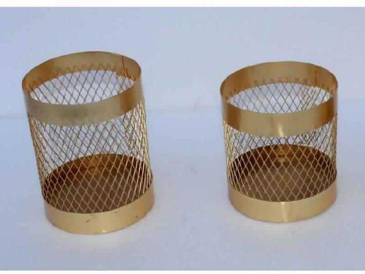 Round Designer Gold Plated Tea Light With Net Border