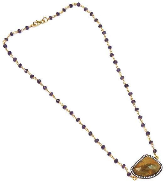 Amethyst with Multi Sapphire CZ Charm Necklace