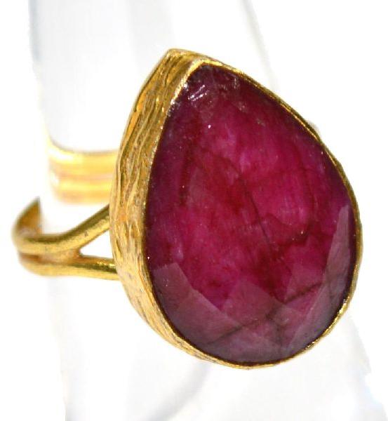 Dyed Ruby Pear Shape Gold Plated Gemstone Bezel Ring