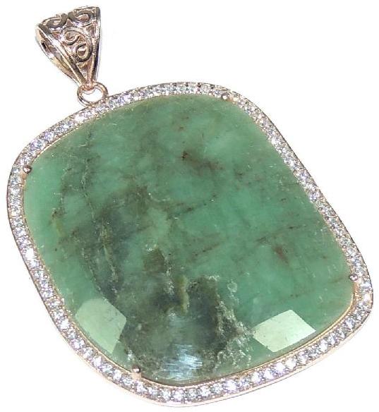 Emerald With CZ Fancy Shape Rose Gold Sterling Silver Pendant