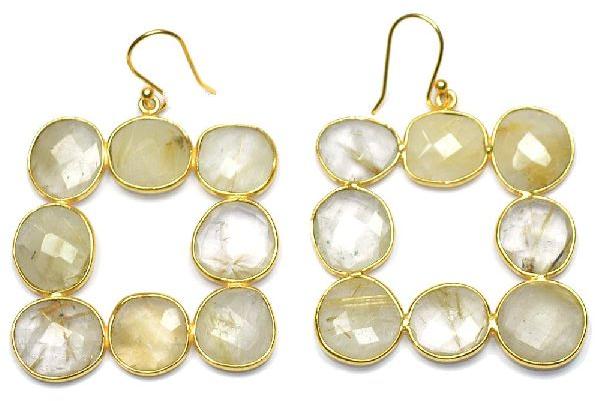 Golden Rutile Fancy Shape Gold Plated over 925 Sterling Silver Bezel Dangle AND Drop Earring