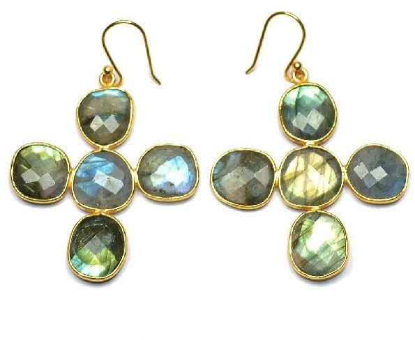 Labradorite Fancy Shape Gold Plated Over 925 Sterling Silver Bezel Dangle AND Drop Earring